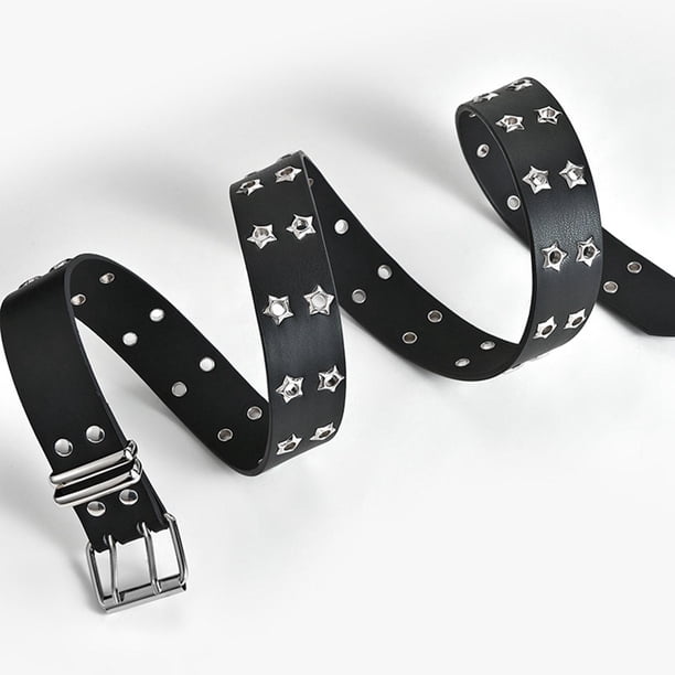 Cinturón de doble ojal para mujer, punk de piel sintética Negro Colco Cinturón de mujer