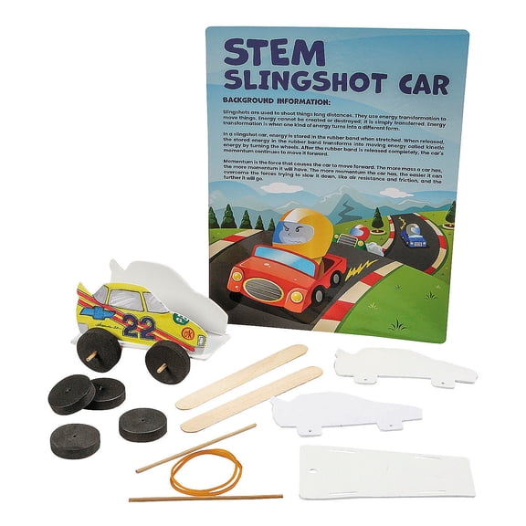 Fun Express 4 1/2" x 3" STEM Slingshot Car Craft Kit Educational Activities – Makes 12