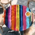 thumbnail image 2 of Colorful Striped Round Tablecloth, Fitted Table Cover with Elastic for 45"-54" Round Tables, Modern Rainbow Abstract Graffiti Art Table Cloth Outdoor Indoor Dinning Party Waterproof Tablecloths, 2 of 7