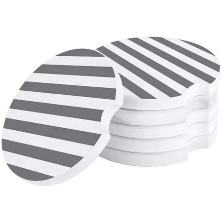 

FMSHPON Gray and White Stripes Pattern Set of 2 Car Coaster for Drinks Absorbent Ceramic Stone Coasters Cup Mat with Cork Base for Home Kitchen Room Coffee Table Bar Decor