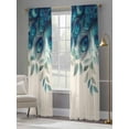 thumbnail image 5 of Teal Turquoise Semi Sheer Curtains 108 Inch Length 2 Panels Set, Peacock Feathers Aesthetics Eucalyptus Sheer Kitchen Curtain Privacy Voile Window Curtain for Living Room Bedroom Rod Pocket Drapes, 5 of 7