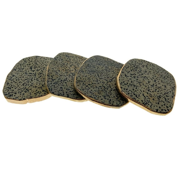 Modern Home Set of 4 Natural Dalmatian Jasper Stone Coasters (Gold)