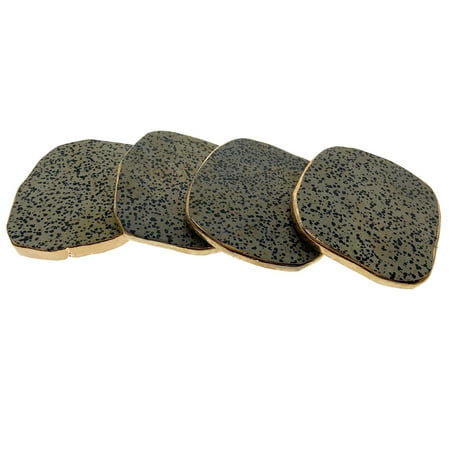 

Modern Home Set of 4 Natural Dalmatian Jasper Stone Coasters (Gold)