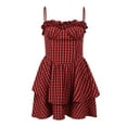 thumbnail image 6 of hirigin Women's Summer Slip Dress, Classic Plaid Print Spaghetti Strap Frill Ruffled A-Line Mini Dress for Party Club, 6 of 9