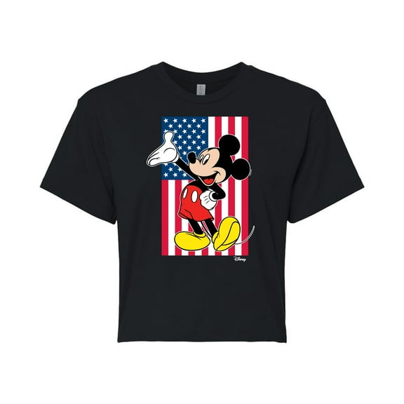Disney - Mickey Flag - Juniors Cropped Cotton Blend T-Shirt
