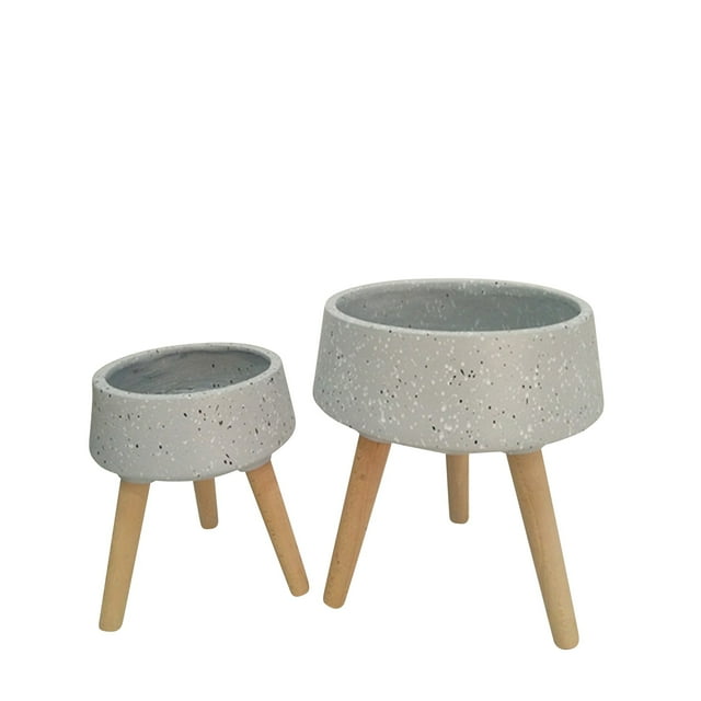Sagebrook Home S/2 11/15" Terrazzo Planter W/ Wood Legs, Gray