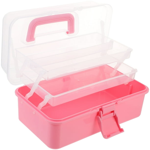 1 estuche portátil para maquillaje, estuche de plástico multifuncional para guardar cosméticos, caja de medicinas para el hogar (rosa)