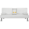 thumbnail image 2 of Renwick LuxuryGoods Modern Faux Leather Futon with Cupholders and Pillows, White, 2 of 10