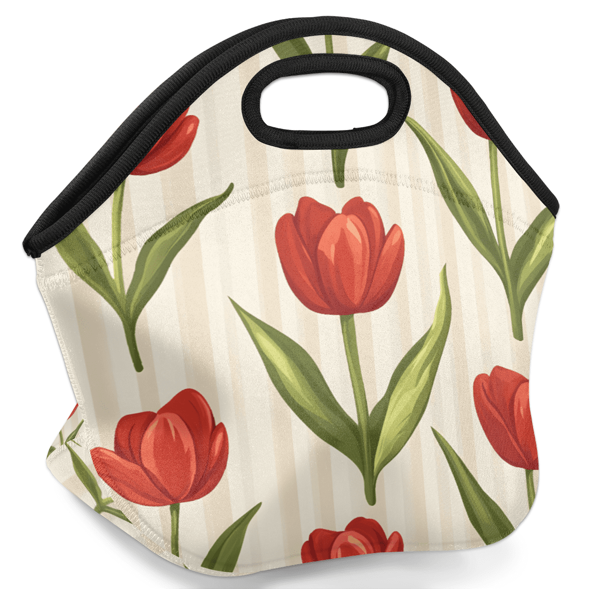 Herdesigns Tulip Insulated Lunch Bag Neoprene Lunch Box for Women Men Soft Cooler Bag Floral Washable Lunch Tote for Work Outdoor Picnic