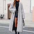 thumbnail image 6 of Women's Over the Knee Length Plush Overcoat, Long Fuzzy Coat, Oversized Faux Fur Jacket, Winter Warm Coat, Casual Lounge Coat, Plus Size Outerwear Grey XXL, 6 of 8