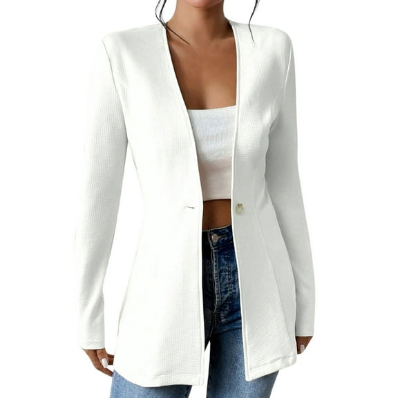 Zedker Sweater Blazers for Women Business Casual Long Sleeve Open Front Lapel Work Jacket, Plus Size White L