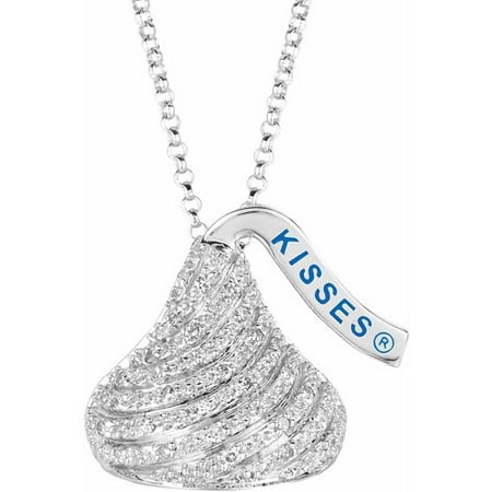 Hershey's Kisses Women's 0.172 Carat T.W. Diamond Sterling Silver Large Flat Back Pendant, 16 with 2 Extension