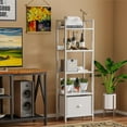 thumbnail image 4 of Bookshelf with Drawer, Tall Narrow Bookcase with Shelves, Wood and Metal Bookshelves Storage Organizer, Industrial Display Standing Shelf Unit for Bedroom, Living Room, 4 of 7
