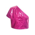 thumbnail image 5 of SROBPTY Big Kids Girls 3-16 Years Solid One Shoulder Crop Short Sleeve Tshirt Top Hot Pink, 4-5 Years, 5 of 5