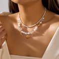thumbnail image 3 of NICKSUN Boho Ocean Themed Layered Beaded Necklace, Multi-Layer Stackable Starfish Shell Imitation Pearl Choker, Summer Vacation Beach Statement Jewelry, 3 of 7