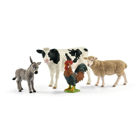 Schleich Farm World Starter Set Farm Toy 4-Piece Playset with Cow, Sheep, Donkey & Rooster Kids Toys for 3+