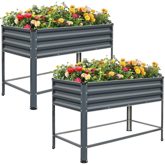 INNOSTAGE 48x24x32in Galvanized Raised Garden Bed with Leg, Elevated Planter Boxes for Backyard, Patio