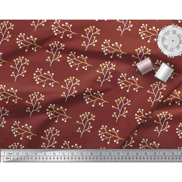 Soimoi Tissu en Popeline de Coton Rouge Imprimé de Baies et Feuilles, Largeur 56 Pouces