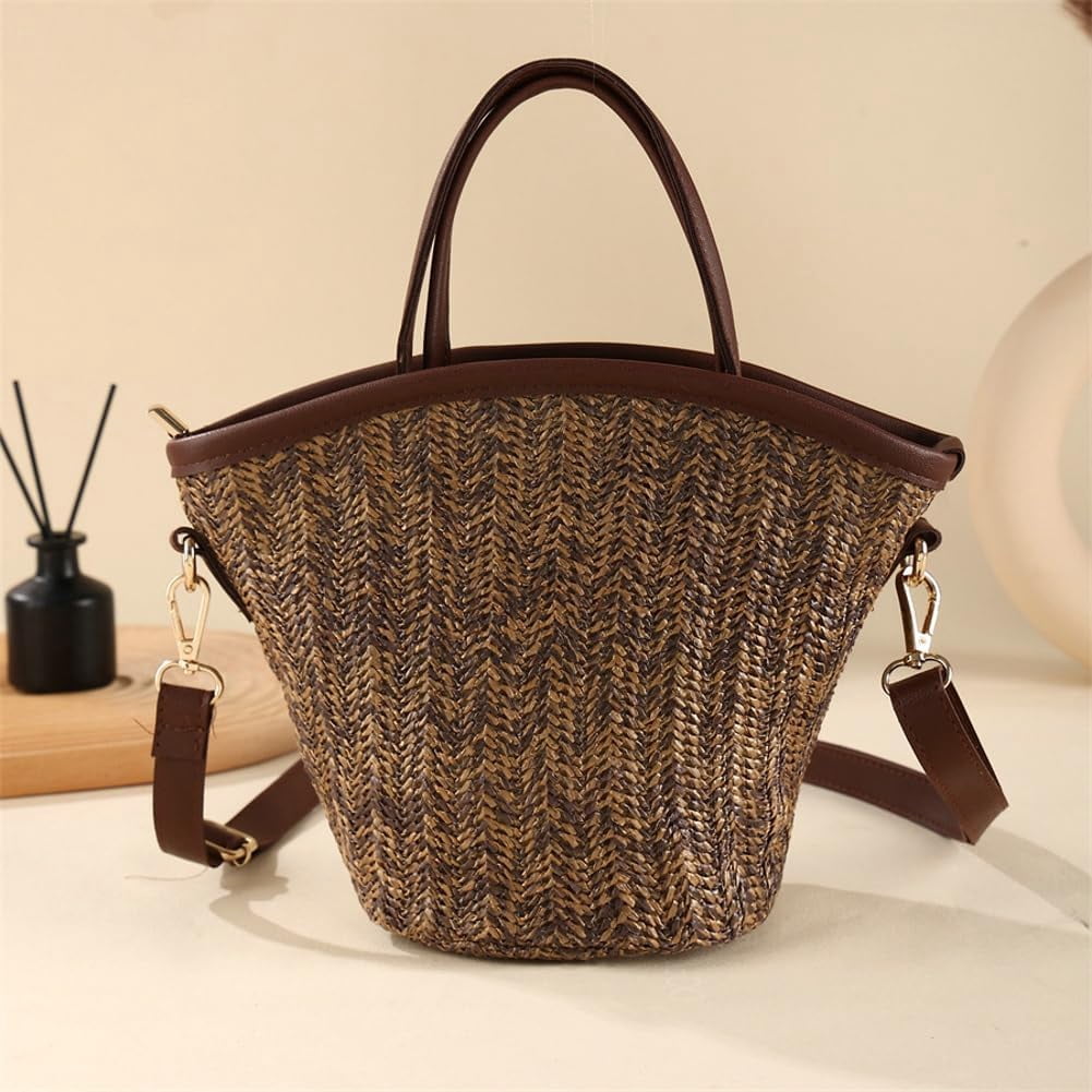 HLSOHJP Straw Beach Bags for Women Woven Crossbody Bags Handmade Tote Bag Raffia Bag Straw Purse Sling Bag Handbag Summer Vacation