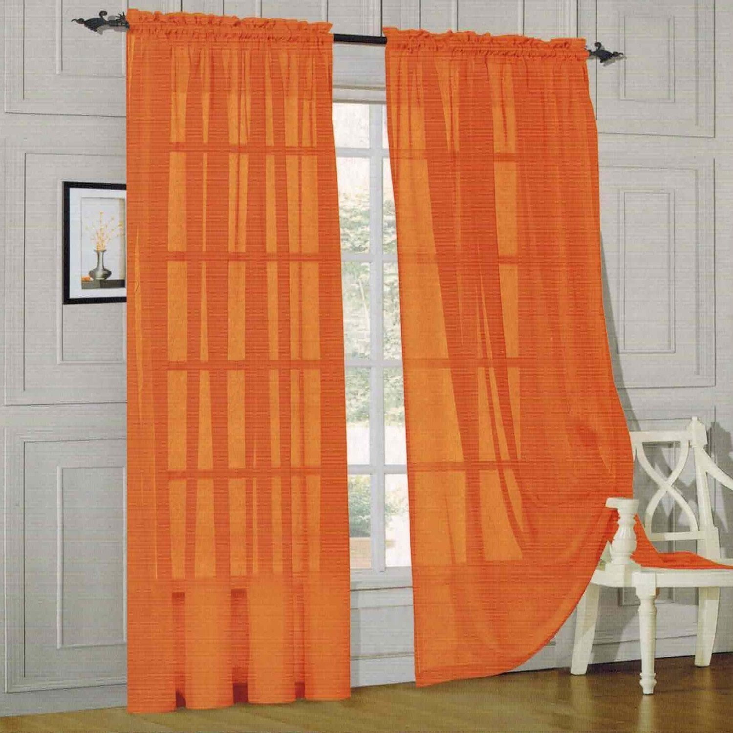 Elegant Comfort® 2 Piece Solid SHEER PANEL with ROD POCKET Window