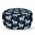 thumbnail image 1 of Cartoon Pouf Cover with Zipper, Carousel Horses Playthings Merry Go Round Joyful Circus Amusement Park, Soft Decorative Fabric Unstuffed Case, 30" W X 17.3" L, Pale Blue Indigo Pink, by Ambesonne, 1 of 5