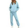 thumbnail image 2 of Women's Pullover Hoodie Sweatsuit 2 Piece Set Long Sleeve Hooded Sweatshirt Straight Leg Sweatpants Athletic Jogging Tracksuit with Pockets Sky Blue XL, 2 of 6