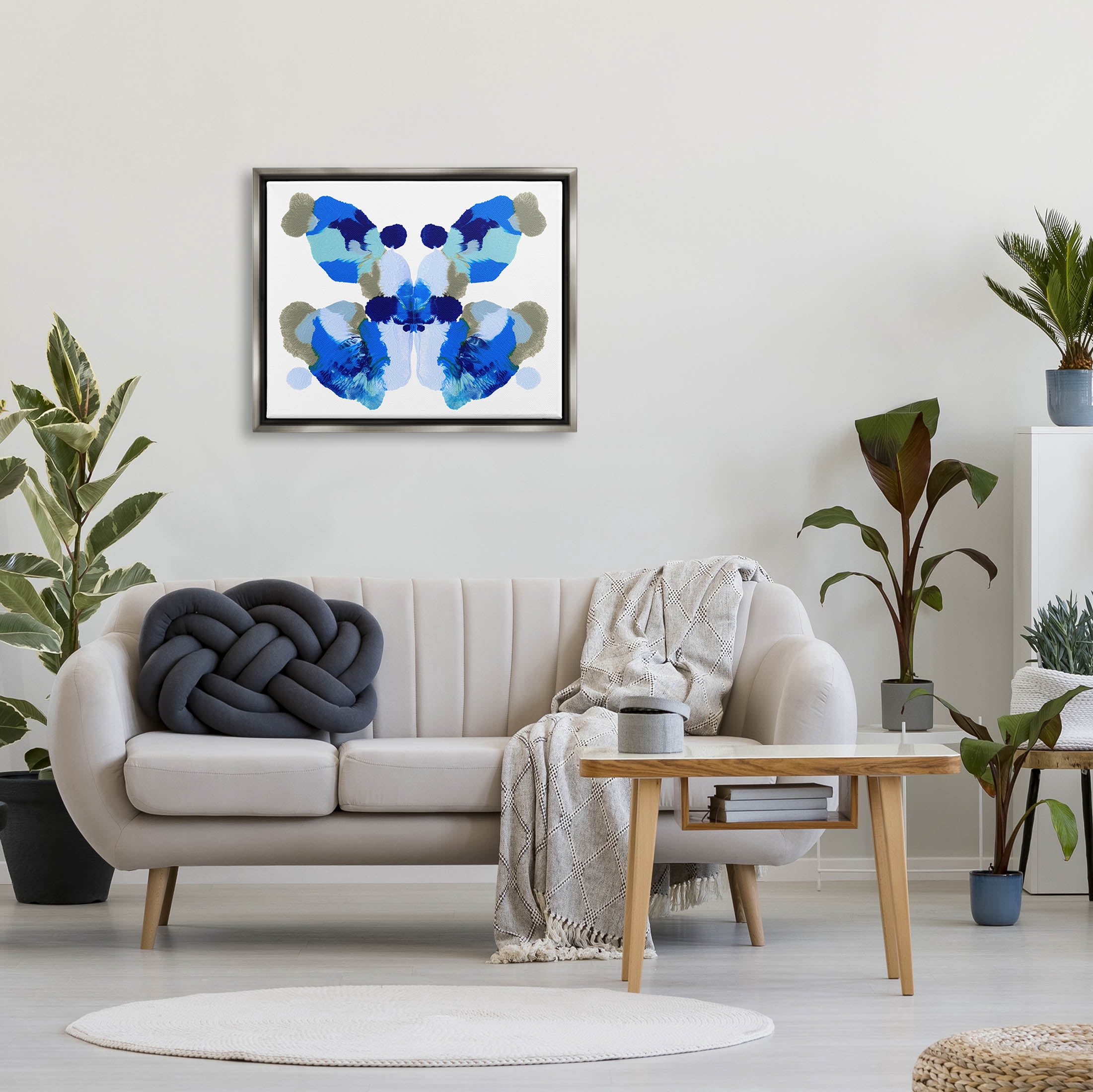 Stupell Industries Abstract Symmetrical Ink Blot Shape Graphic Art Luster Gray Floating Framed Canvas Print Wall Art, Design by Emma Caroline