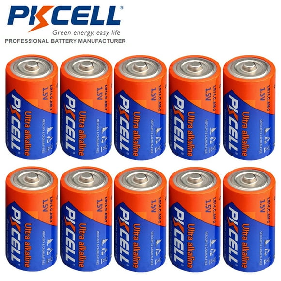 PKCELL 1.5V C Size LR14 Alkaline Batteries for Flashlights and Toys 10Pcs