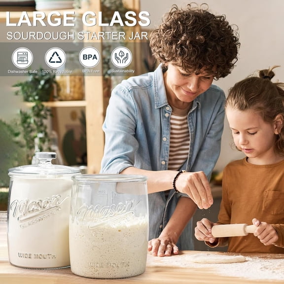 2 Pack Cookie Jar, 1 Gallon Glass Jar with Airtight Lids - Large Wide Mouth Mason Jar for Kitchen Pantry & Laundry Room, Glass Apothecary Canisters Sets for Candy, Flour, Rice, Coffee, Display