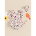thumbnail image 2 of Bagilaanoe Newborn Baby Girl Summer Rompers Print Fly Sleeve Bodysuits + Headband 3M 6M 12M 18M Infant Ruffle One Piece Jumpsuit, 2 of 7