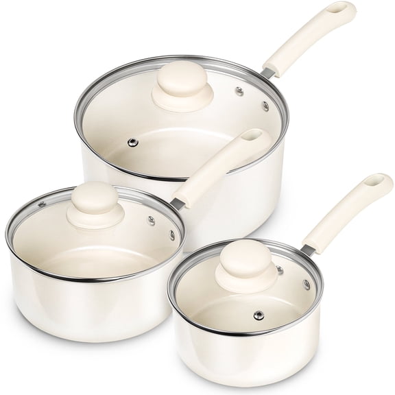MICHELANGELO Nonstick Sauce Pan Sets, Ceramic Saucepan with Lid, Multipurpose Pot with Lid, 1QT & 2QT & 3QT, White
