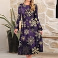 thumbnail image 2 of Women's Christmas Printed Fashionable Loose Round-Neck Dress, Holiday Print, Casual Wear, Retro Style, Comfort Fit, Everyday Dress, Festive,Purple,L, 2 of 5
