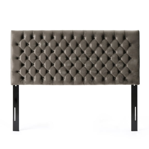 Grey Queen Size Velvet Tufted Upholstered Headboard with Adjustable Metal Legs, Fits Full and Queen Bed Frames