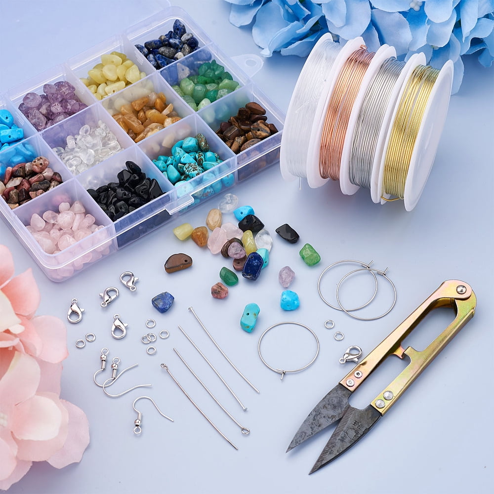 DIY Earring Making Kits inlcude Gemstone Chip Bead Copper Wire Elastic Thread Brass Earring Hook Pin Zinc Alloy Clasp 5~8x5~8mm180g/set