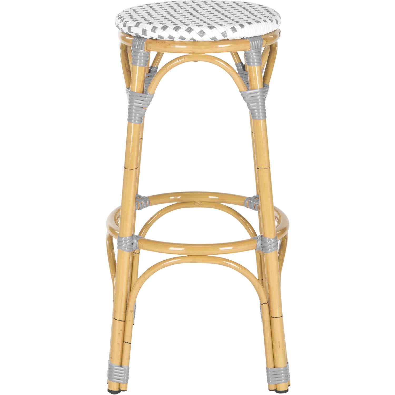 SAFAVIEH Kipnuk Outdoor Patio Rattan Bar Stool, Grey/White