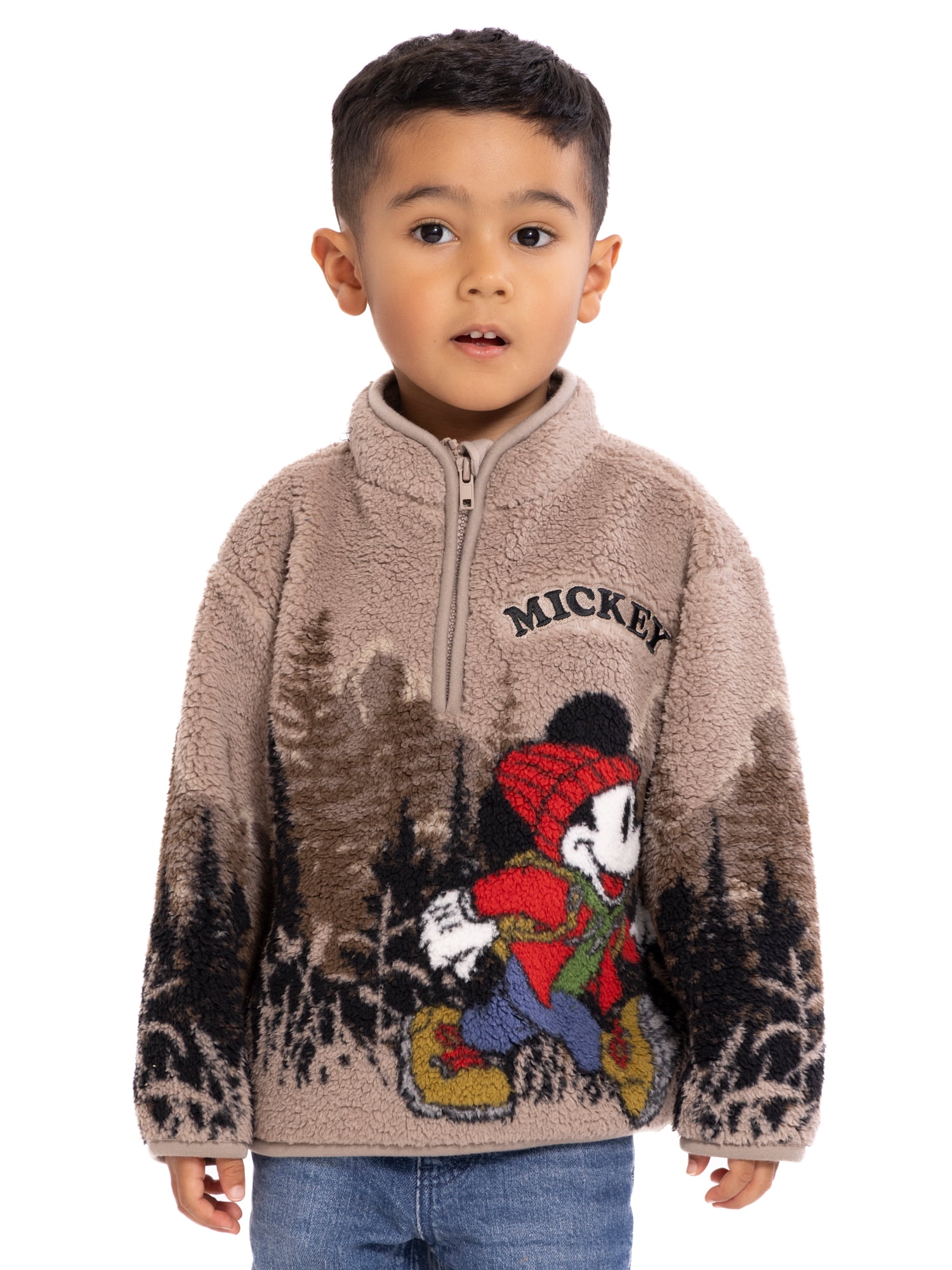 Mickey Mouse Toddler Boys Plush Fleece Half Zip Sweatshirt, Sizes 12M-5T