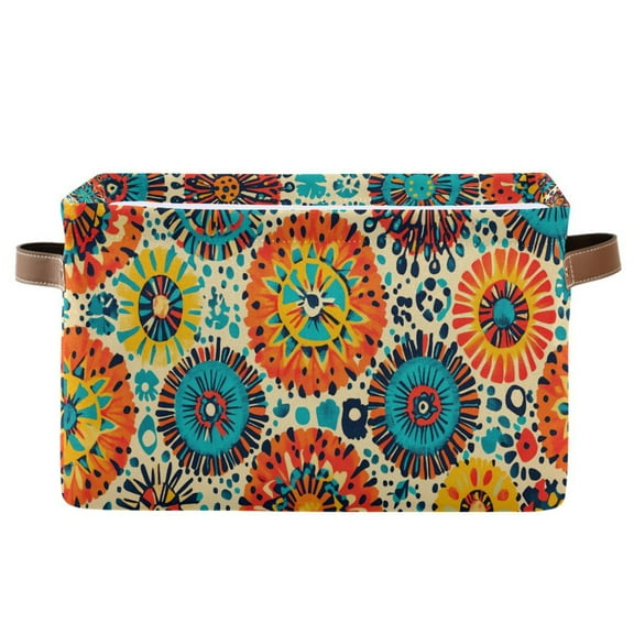 Storage Bins with Handle Fabric Organizer Basket Foldable Box 1 Pack Colorful Bohemian Geometry 14.2x10.2x8.3