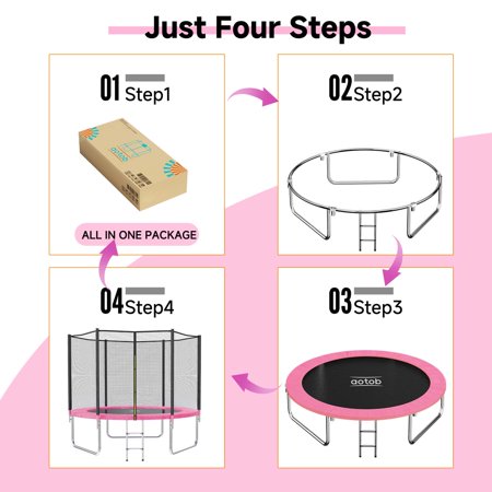 AOTOB 8FT Trampoline for Kids/Adults, Backyard 600 LBS Trampoline with Safety Enclosure Net/Ladder,Pink