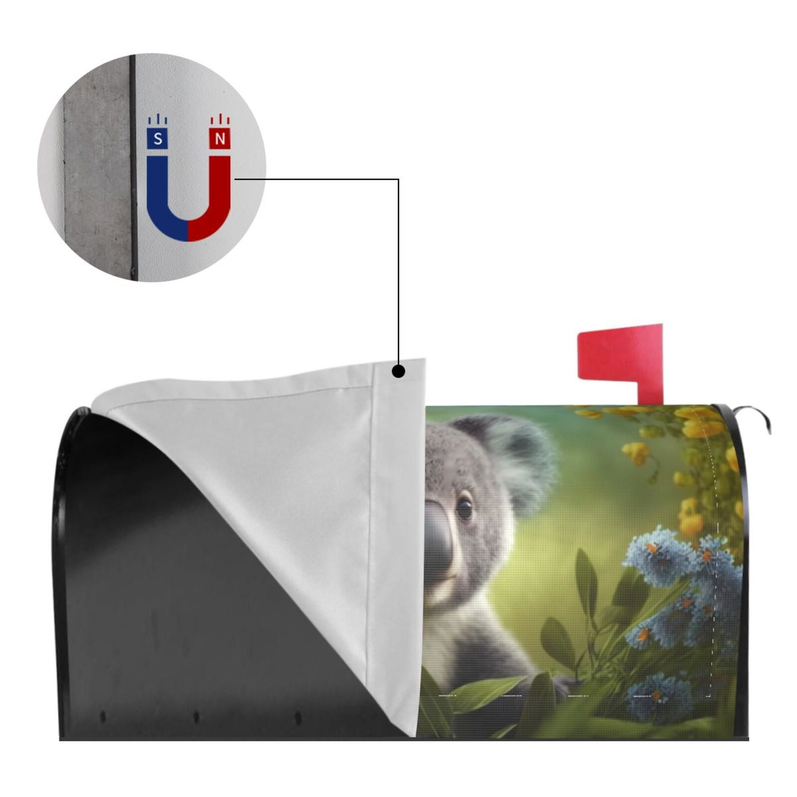 Gukieu Daisy Koala Print Magnetic Mailbox Cover, Sun-proof and Waterproof Home Yard Mailbox Cover-21x18 in
