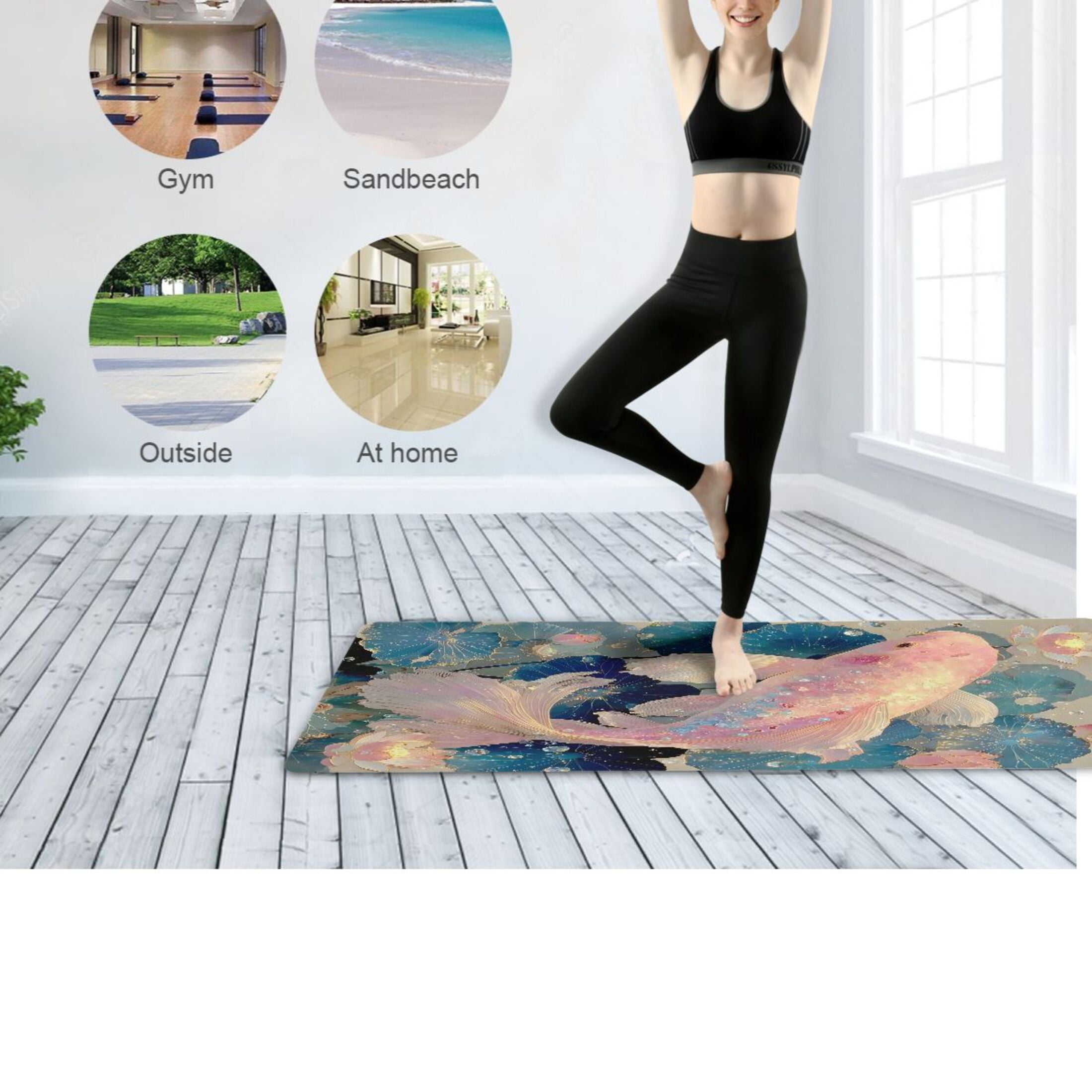 BZSMCE Yoga Mat Women Fitness Mat Iridescent Fish Pattern