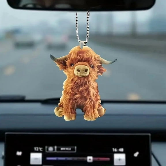 Rewenti Feledorashia Bull Car Pendant Keychain for Holiday Decoration, Christmas Halloween Gift Ornament, Highland Bull Car Accessory