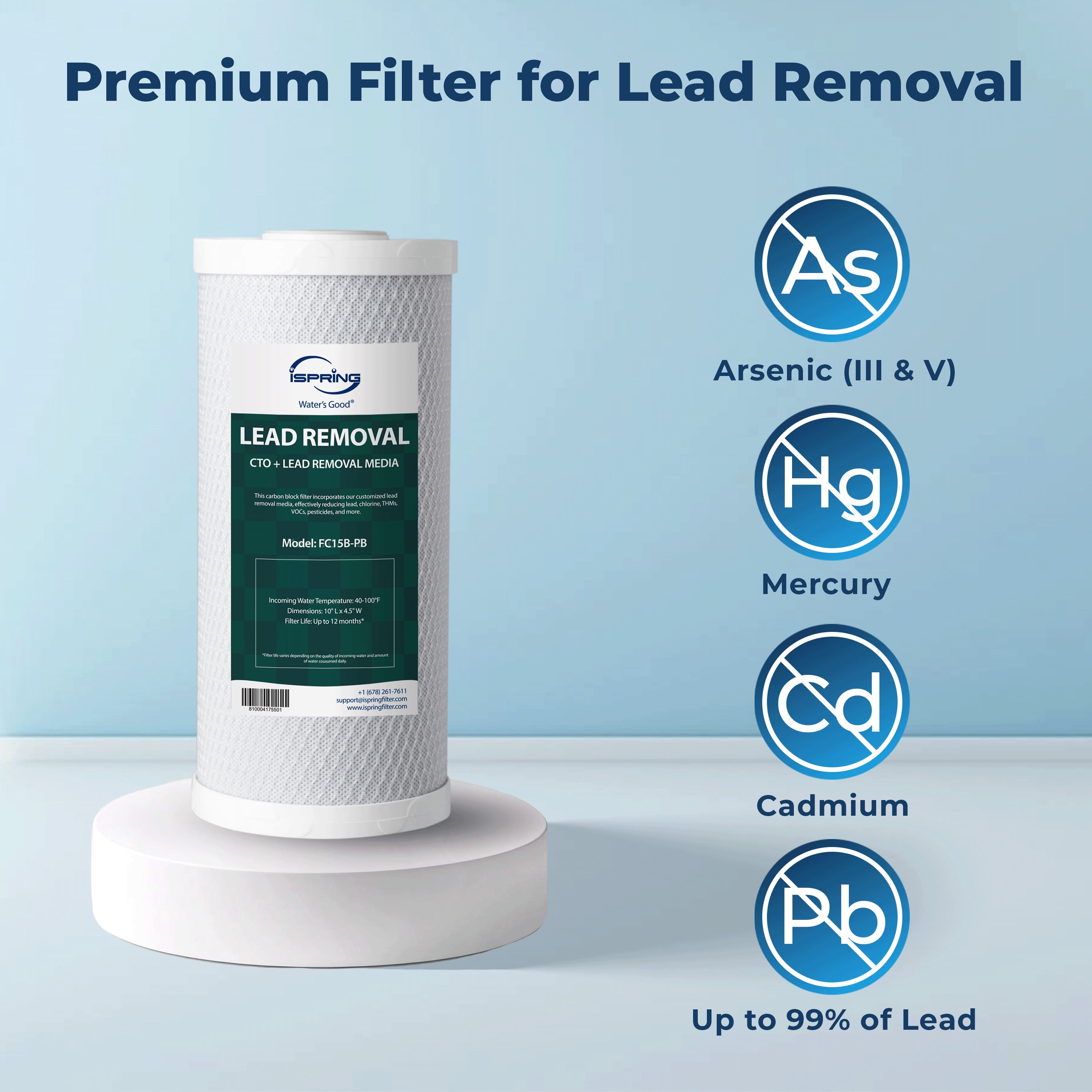 iSpring F2WGB21BCPB 10" x 4.5" Whole House Water Filters for WGB21B Series Water Filter Systems, includes Sediment and Lead-Removal Filters