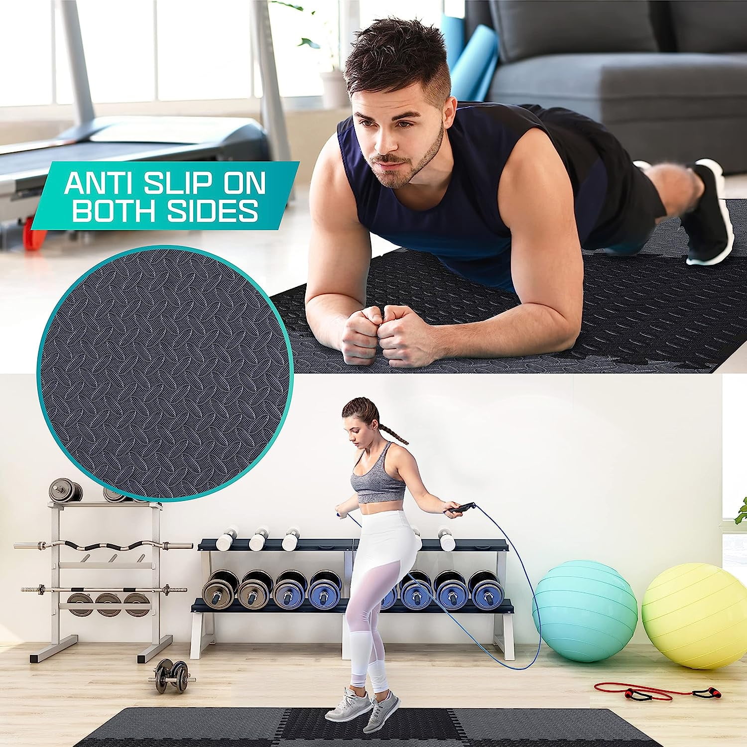 Yes4All 24, 48, 120 SQ. FT Puzzle/Interlocking Exercise Mat Tiles for Home Gym, Exercise EVA Foam Floor Padding with Border for Workout Equipment