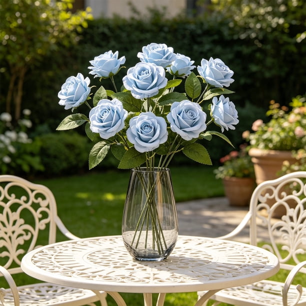 YiJuHui Artificial Rose Bouquet Wedding Flowers Faux Floral Stems with Leaves Realistic Bridal Bouquet Centerpiece for Home Decor Party Decorations
