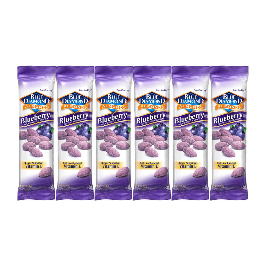 Snack Pack Blue Diamond Almonds, Blueberry Flavor, 1.5 oz, 6 Pack – Healthy Snack, High in Protein, Low Carb, Gluten-Free, Non-GMO, Perfect for On-the-Go, Packaged for Freshness