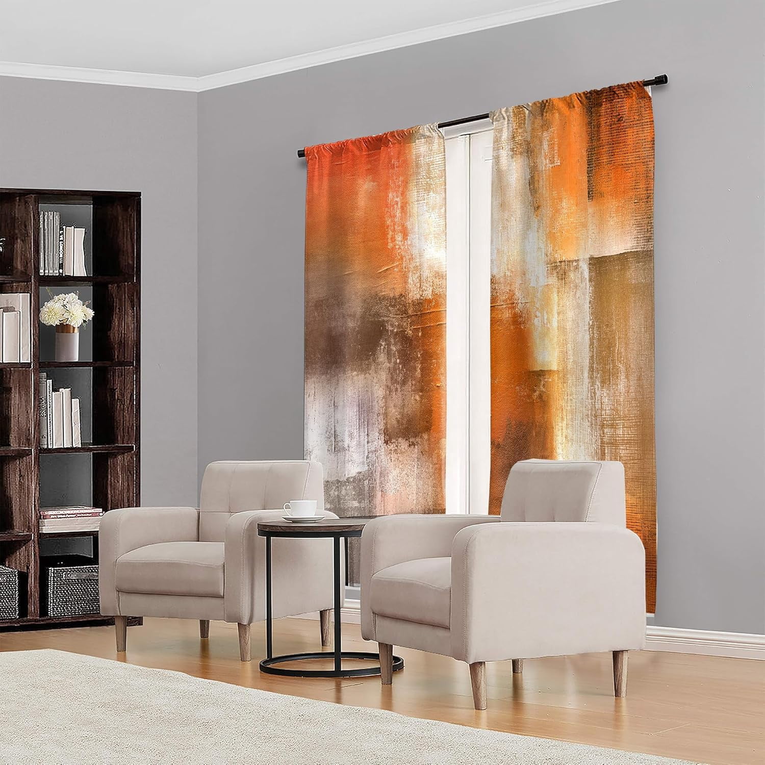 Burnt Orange Curtains 42W x 63H Inch Rod Pocket Abstract Rustic Rust Brown Art Painting Modern Vintage Retro Orange Grey Ombre Oil Print Living Room Bedroom Window Drapes Fabric 2 Panel