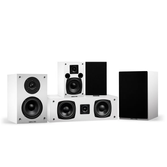 Fluance Elite High Definition Compact Surround Sound Home Theater 5.0 Channel Speaker System including 2-Way Bookshelf, Center Channel and Rear Surround Speakers - White (SX50WHC)