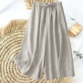 thumbnail image 2 of Wide Leg Pants Woman Cotton Linen Loose Waist Slimming Ankle Length Culottes Casual Wide Leg Pants Flowy Pants, 2 of 5