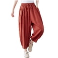 thumbnail image 5 of up to 60% off Gifts Usmixi Elastic Waist Pants for Women Casual Solid Drawstring Loose Baggy Straight Trousers Soft Cotton Linen Pocket Long Pants Red XXL, 5 of 7