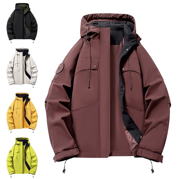 Zysthvn Winter Mens Jackets with Hoods Lightweight Outdoor Rain Athletic Mens Sports Coat with Pockets Hiking Solid Hooded Full Zip